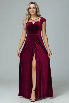 Vintage A-line Cap Sleeves Velvet Bridesmaid Dresses