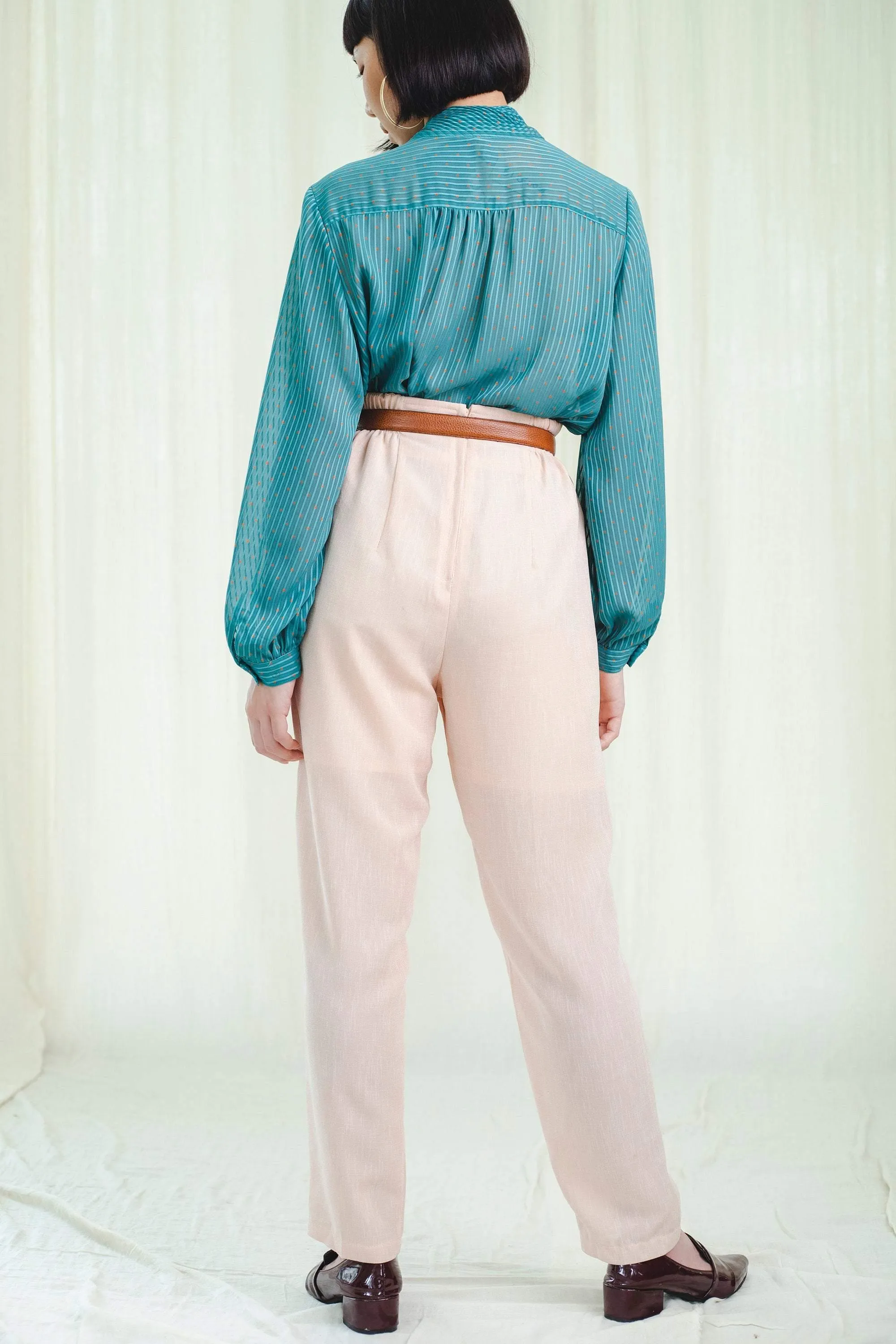 Vintage Linen High-Waisted Cream Trousers