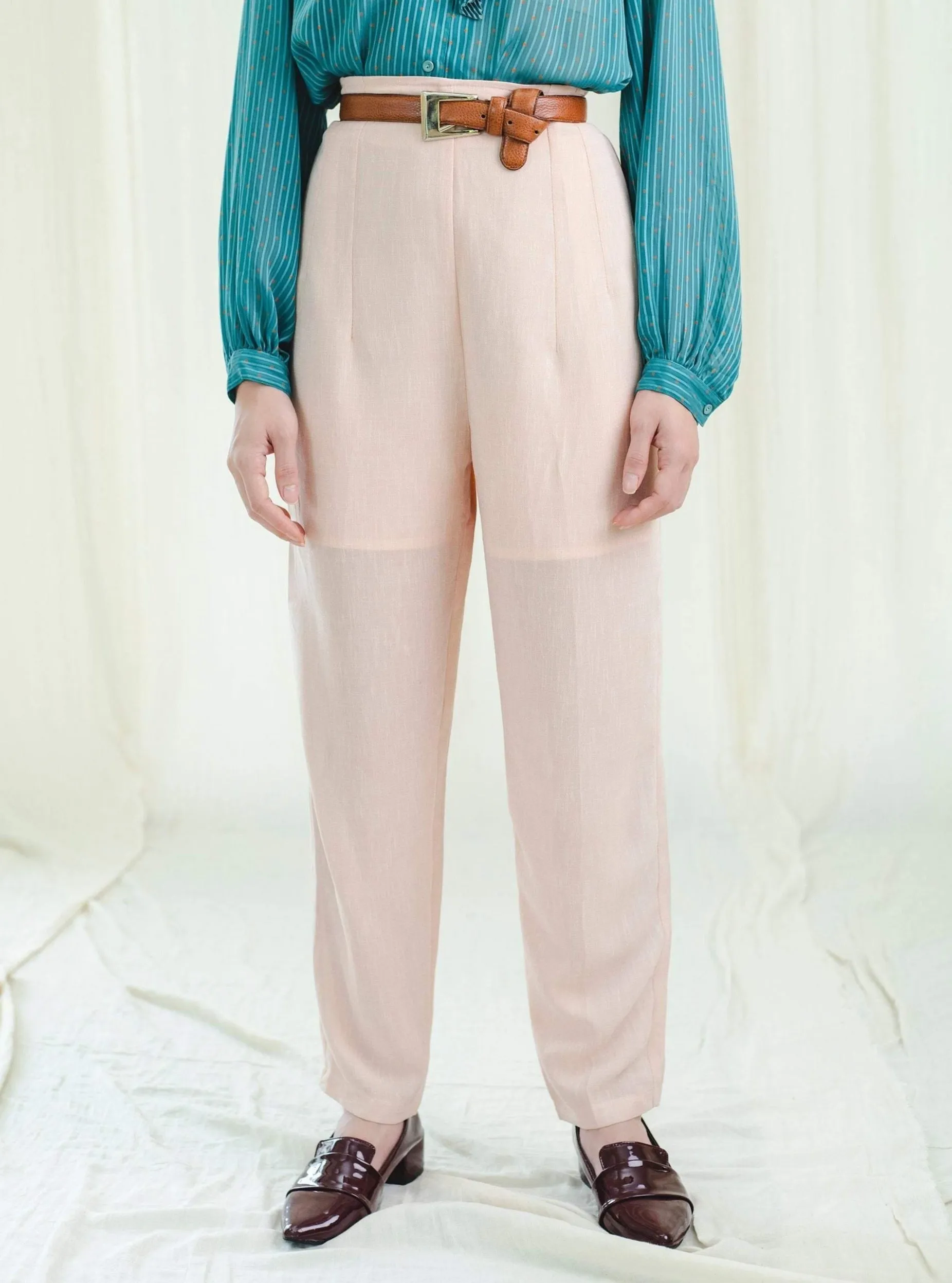 Vintage Linen High-Waisted Cream Trousers