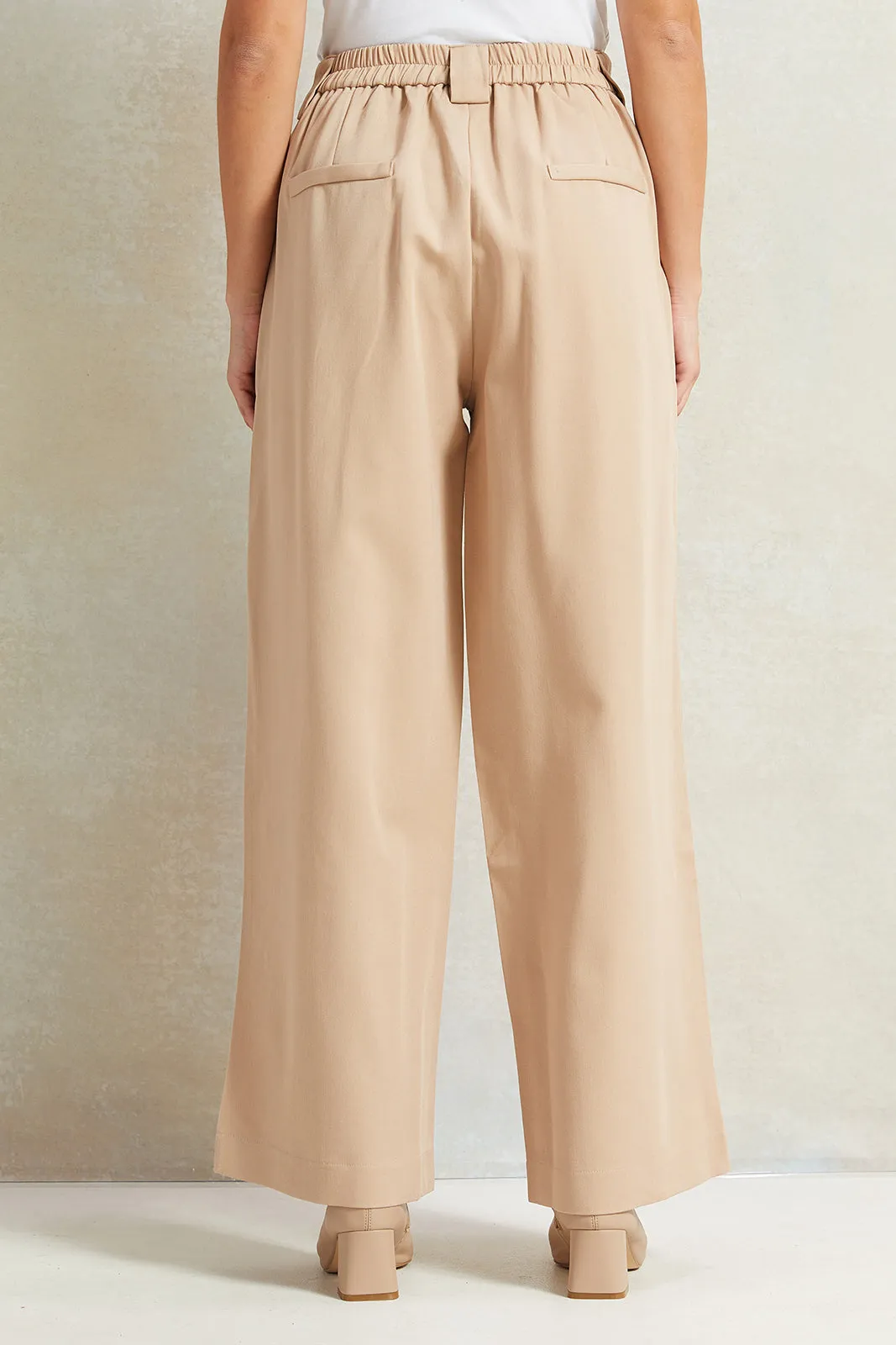 Women Beige High Waisted Trousers