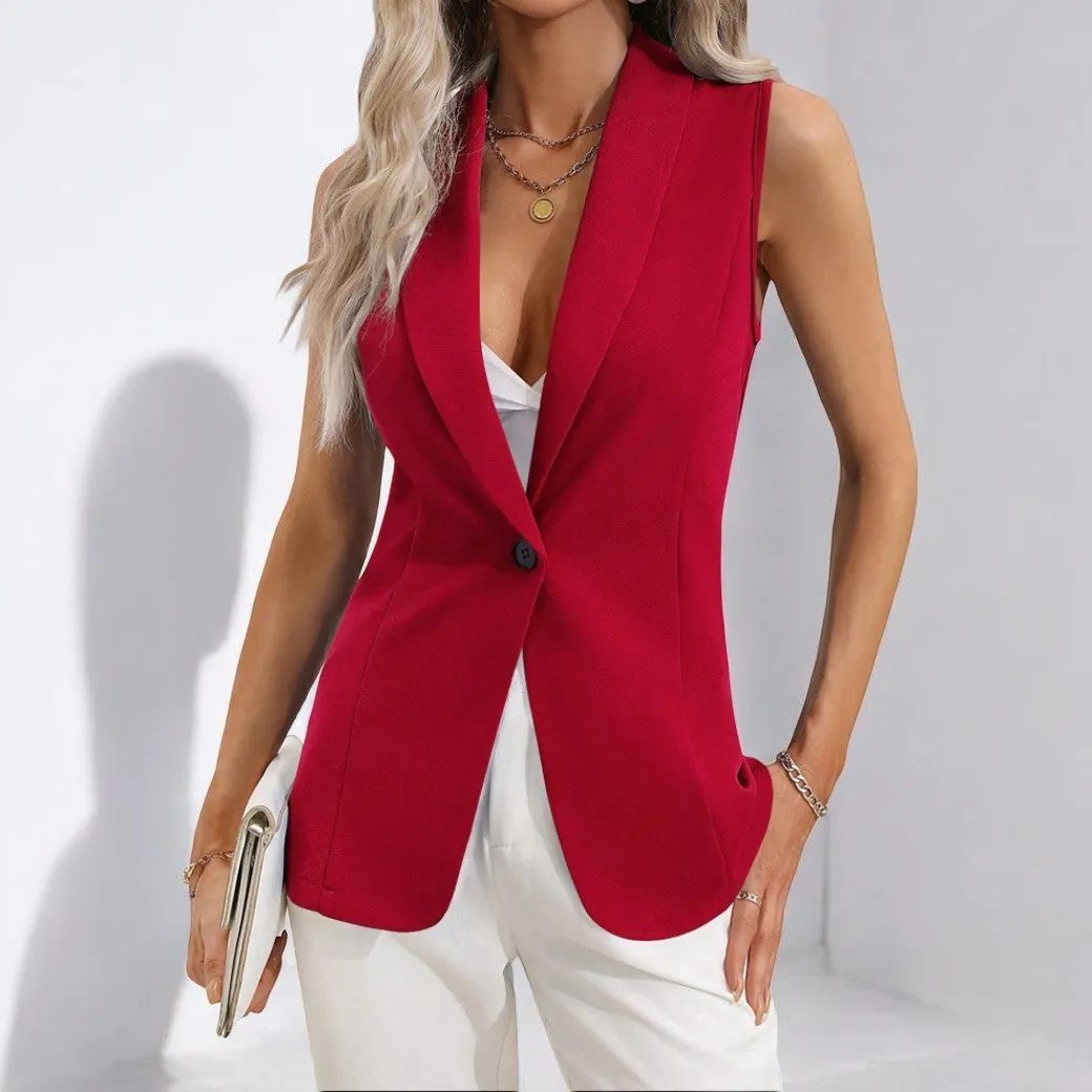 Women's Slim-fit Solid-color Sleeveless Blazer with Button | Perfect for Everyday Wear