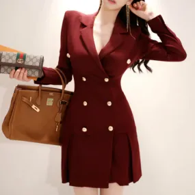 Women's Spring/Autumn V-Neck Long-Sleeved Blazer With Buttons