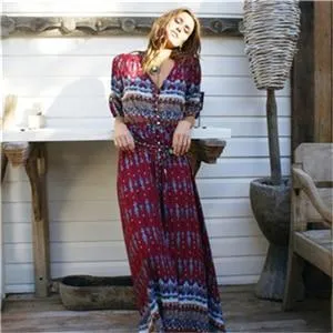 Womens Summer Boho Maxi Long Bandage Dress Evening Sexy Party Beach Dresses Sundress Floral Bohemian Dress Robe