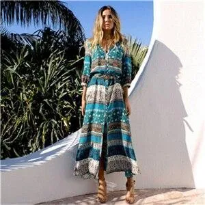 Womens Summer Boho Maxi Long Bandage Dress Evening Sexy Party Beach Dresses Sundress Floral Bohemian Dress Robe