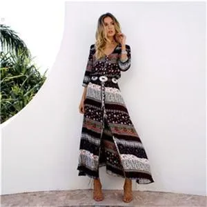 Womens Summer Boho Maxi Long Bandage Dress Evening Sexy Party Beach Dresses Sundress Floral Bohemian Dress Robe