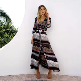 Womens Summer Boho Maxi Long Bandage Dress Evening Sexy Party Beach Dresses Sundress Floral Bohemian Dress Robe